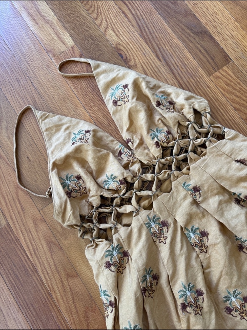Farm Rio Printed Linen Blend V-Neck Cutout A-Line Midi Dress Size S - Picture 8 of 8